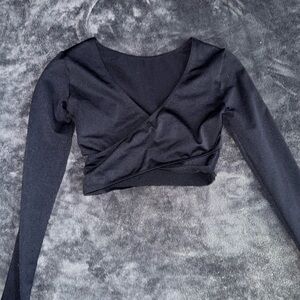 Black Long Sleeve Wrap Crop Top